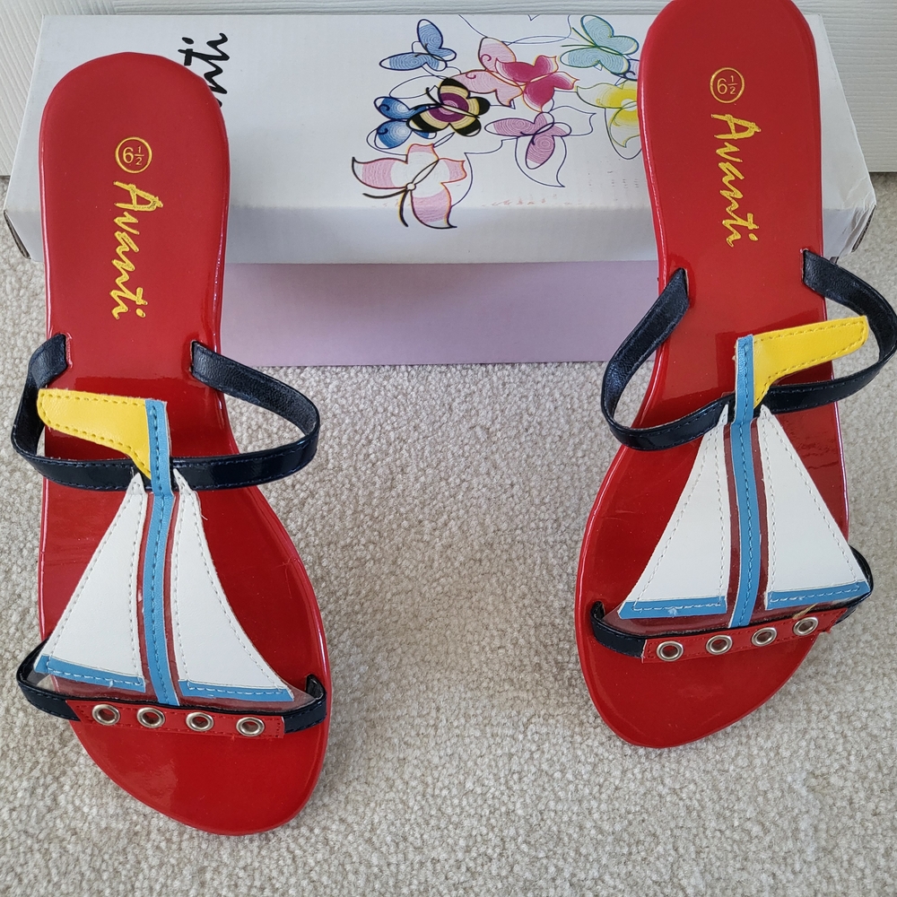 Avanti Red and Blue Sandals Nautical Design. Buyer Pays Shipping Prefer Paypal